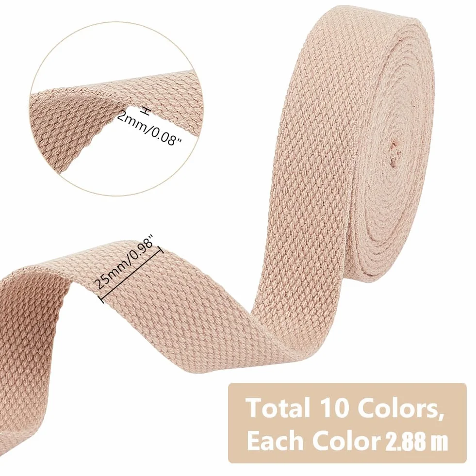 PH PandaHall 25mm Baumwolle Gurtband, 10 Farben Polyester Baumwollgurtband Riemen Gurtband Taschengriffe Für Tote Bag Riemen, Stoffgürtelherstellung, Outdoor Zubehör, Bastelbedarf 28.8m