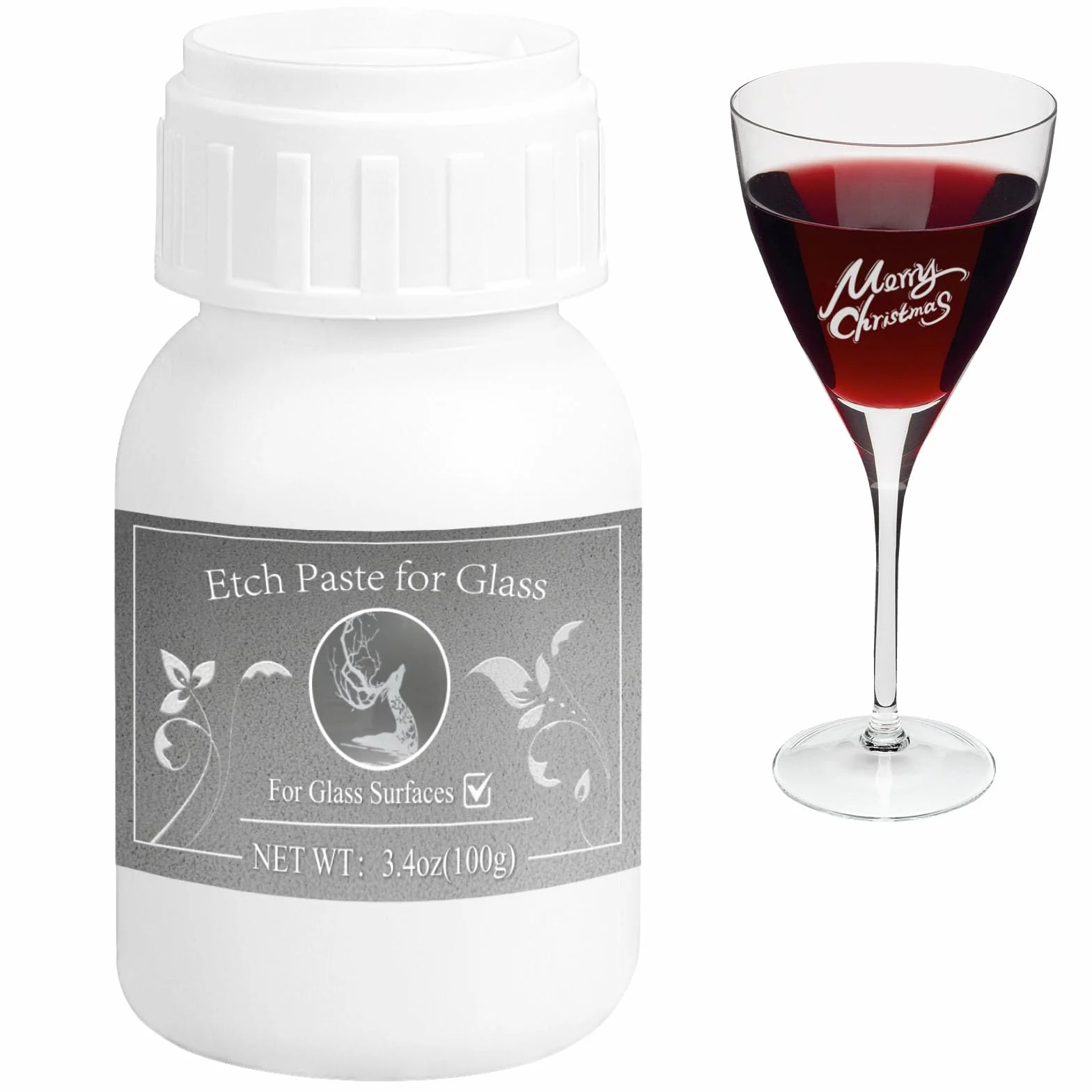 100g Ätzpaste für Glas, Designs auf Glasoberflächen erstellen Glass Etching Paste 3,5 oz Nettogewicht, Glasätzung Paste für jedes Glas, Spiegel, Keramik, Porzellan