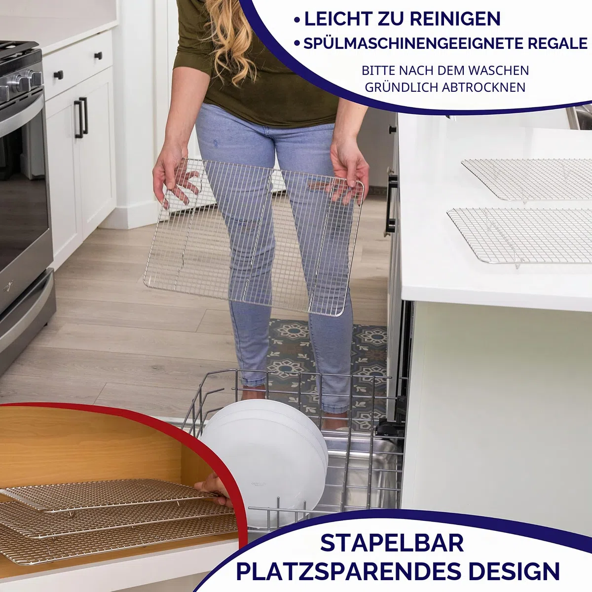 KITCHENATICS Edelstahl-Grillrost & Auskühlgitter, passt auf Backbleche für das Backen von Keksen und Kuchen, Räuchern, Grillen, & Auskühlen, Rost- Resistent & Ofenfest (29,97 x 42,93 cm) Set VON 2