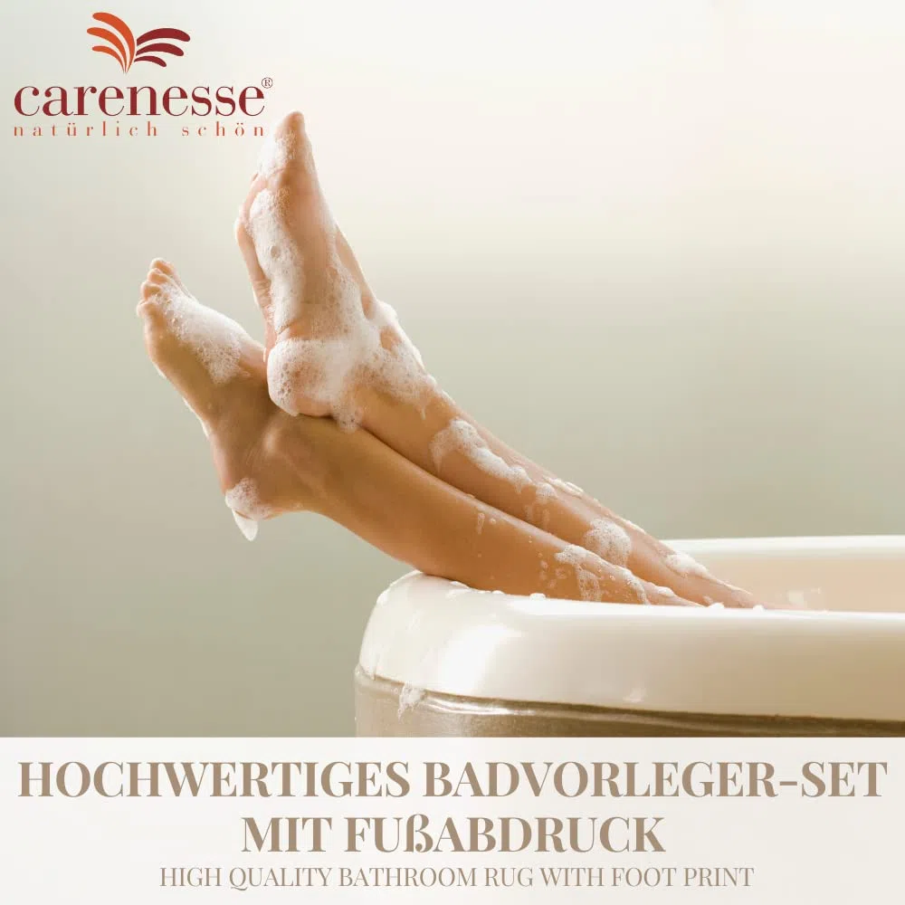 Carenesse 2er Set Badvorleger mit Fußabdruck 50 x 70 cm grau I Saugstarke Badematte aus Baumwolle: Premium Hotelqualität Öko-Tex 100 I Badematten Set kurzflorig I Duschvorleger dick & fusselfrei