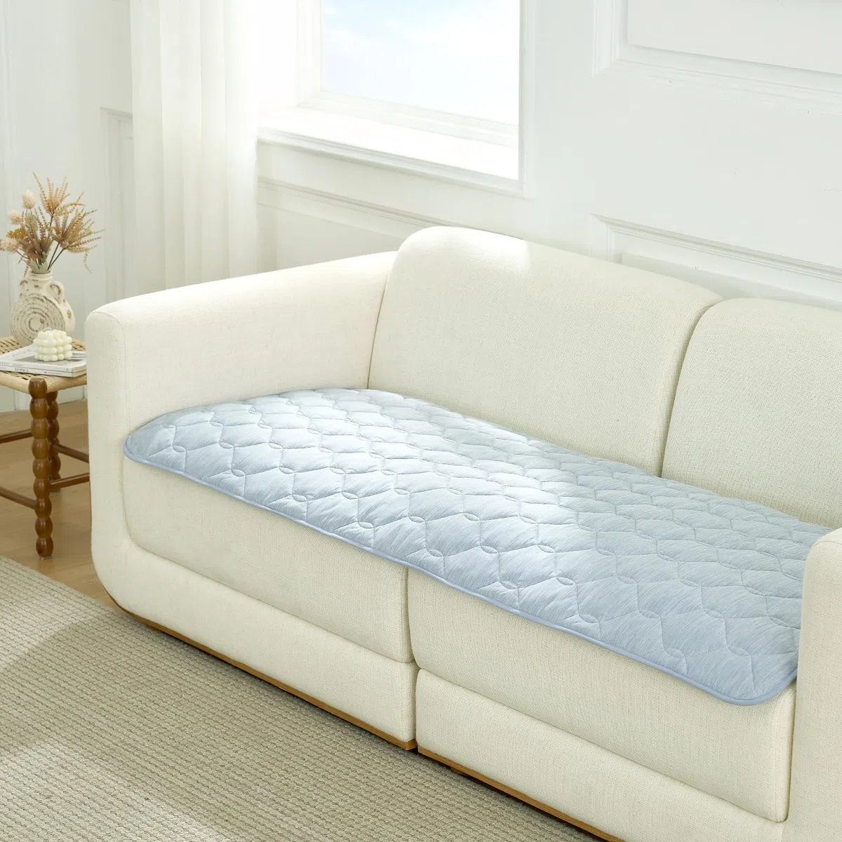 COZY KISS Kühlende Sofa überzug, Q-Max > 0.4, Waschbar Sommerliche Kühlende Sofabezug & Autositzschoner, Flüssigkeitsdichte Katzematte, Alljahres-Auflage für Haustiere, 70x210cm, Blau