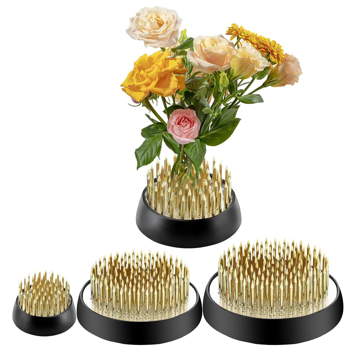 HASLED 4er Set Steckigel (Kenzan) für Ikebana, Edelstahlsockel mit Gummidichtung, rutschfest & Standsicher, 4 Größen (63/53/43/36 mm) für Vase & Blumenarrangements