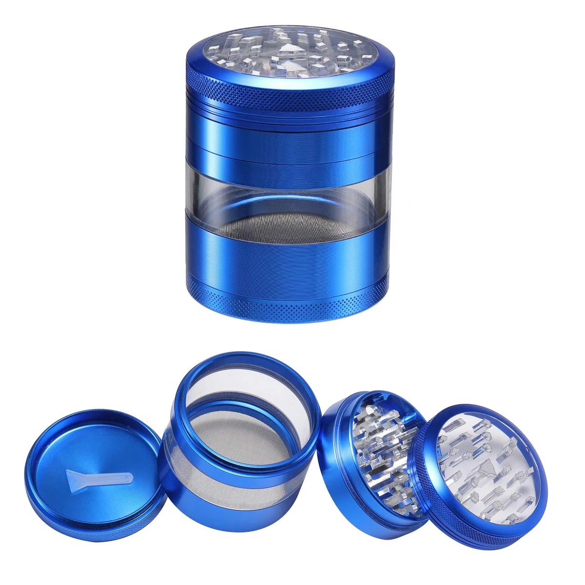 Dcou Aluminium Gewürze mühle mit Pollensammler, Mehrfachkammern und magnetischen Deckel 4-teilig 2,5 - Zoll (Helles Blau)