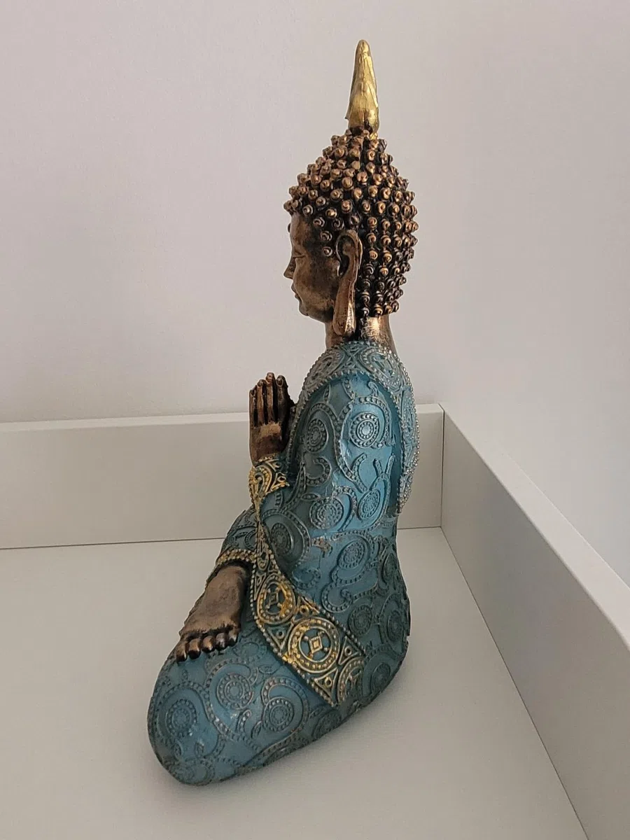 Geschenkestadl Buddha Figur 29cm türkis Gold meditierend, 881358
