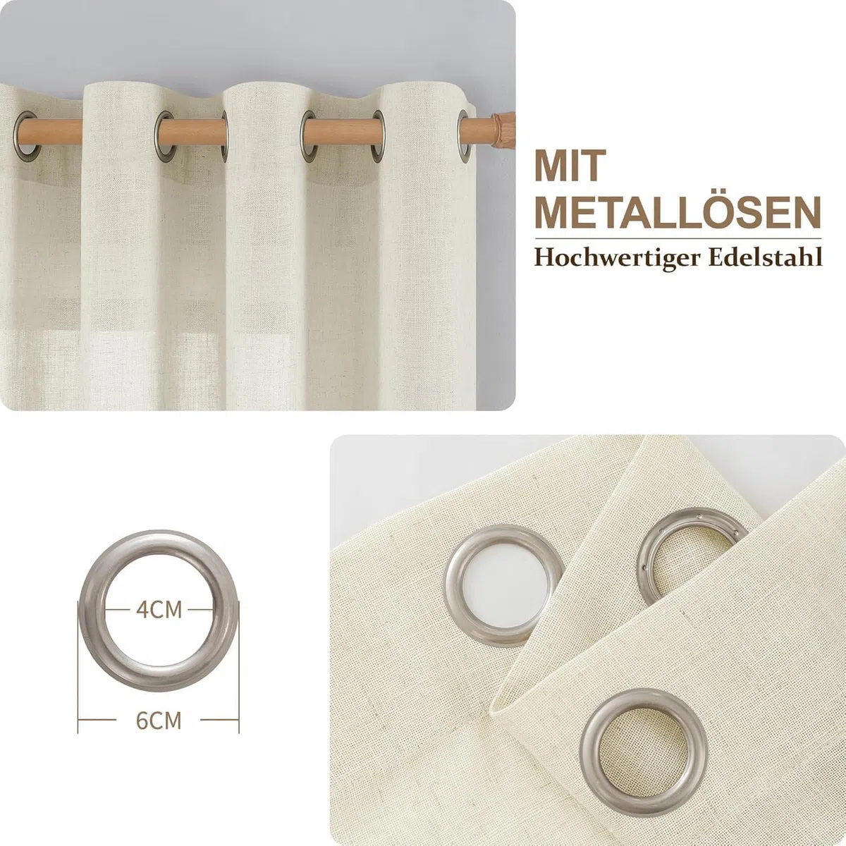 CUCRAF Leinen Vorhänge mit Ösen 2er Set H 175 x B 140 Natur Halbtransparente Leinenvorhang Wohnzimmer Leinenoptik Voile Gardinen Leinenfarbe Schlafzimmer Stores