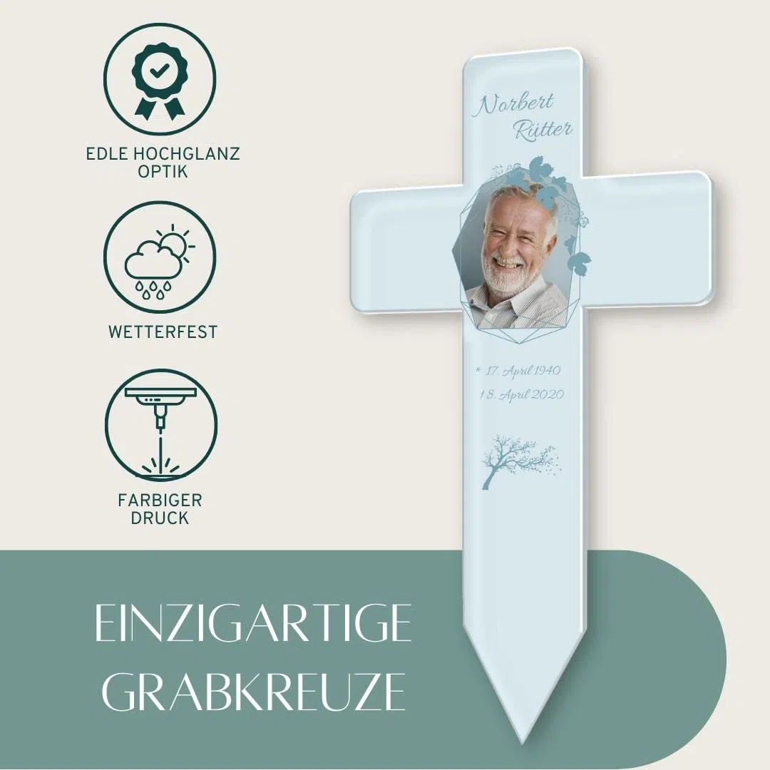 CHRISCK design Personalisiertes Grabkreuz mit vielen verschiedenen Designs - ideal als Andenken oder für den Friedhof - 3 Größen bis 22x40 cm