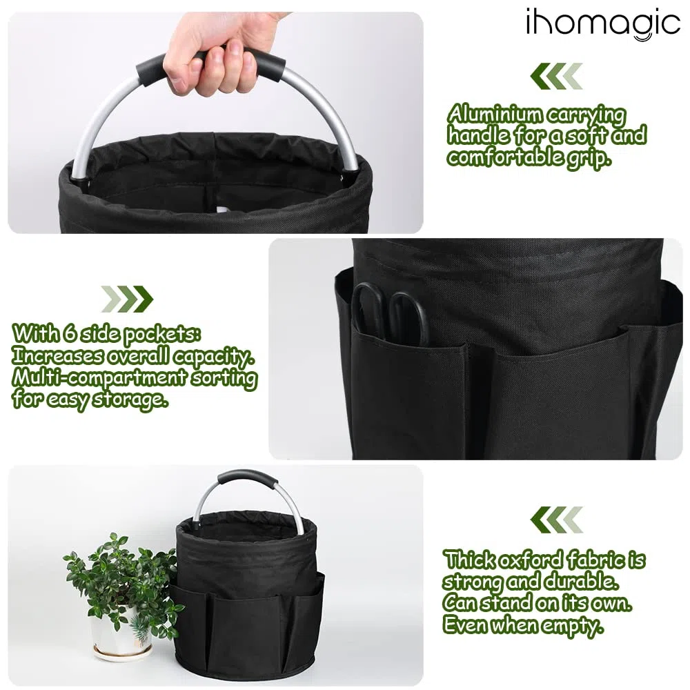 Organizer Putzmittel, Faltbare Universal Reinigungs-Caddy, Aufbewahrungskorb Mit Griff, Werkzeugkorb Tasche mit 6 Außentaschen für Indoor und Outdoor Organisation, Schwarz
