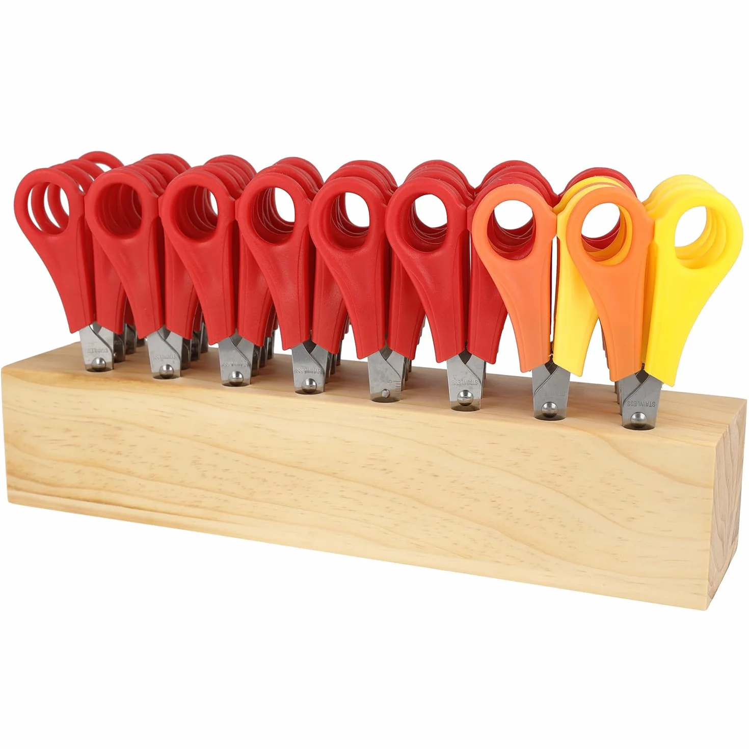 Westcott Kinderschere 32 Stück in Holzblock | Schere mit integrierter 5 cm Skala | Bastelschere 13 cm (5") ideal für Kinderhände | Sicherheit durch abgerundete Spitze | 112TidyC 00