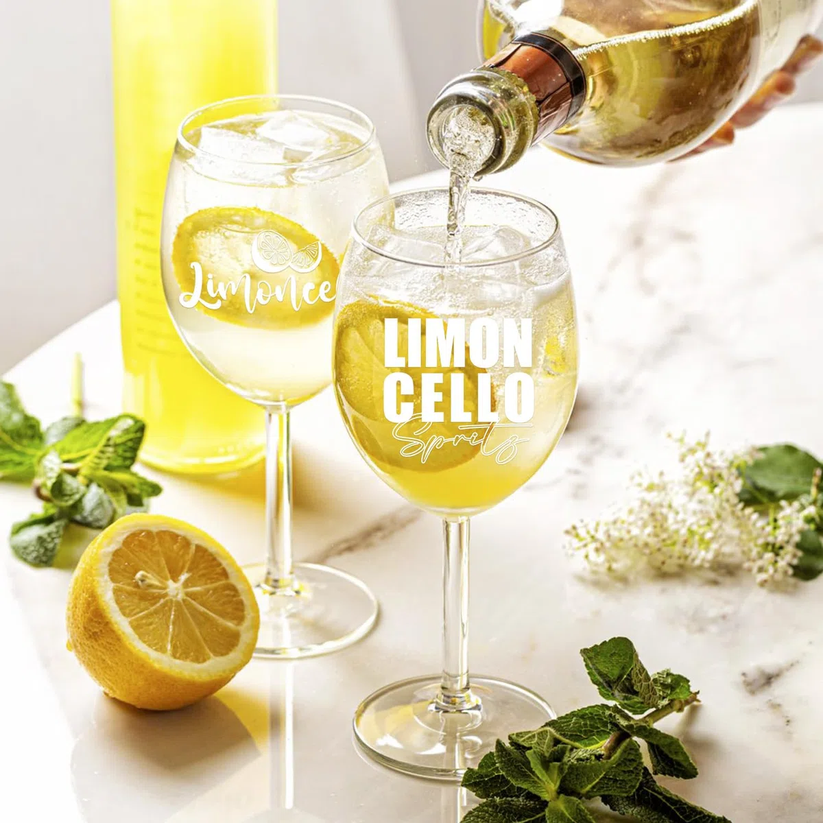 2er Set Limoncello Gläser Geschenkset - Premium Limoncello Aperitifglas∣Glasstrohhalme∣Korkuntersetzer, Ideal Geeignet für Aperitif Fan