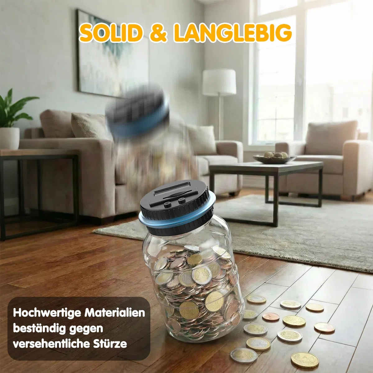 Pup Go Digitale Spardose mit Zähler, 1.8L Münzzähler Groß mit LCD Display, Sparschwein Personalisiert für Kinder Jungen Mädchen und Erwachsene, Durchsichtig Elektrische Sparbüchse Zählwerk XXL