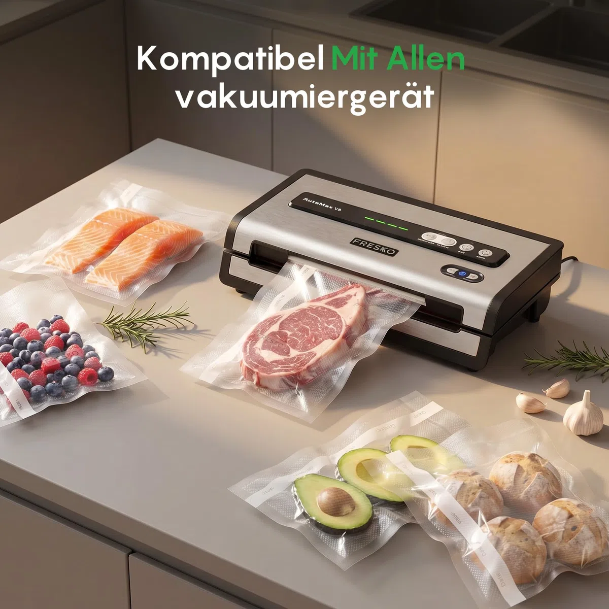FRESKO Vakuumbeutel, Lebensmittel, 20 x 30 cm, 120 Beutel, geprägt, BPA-frei, Aufbewahrung, Einfrieren und Kochen im Vakuum, BPA-frei, geeignet für alle Vakuummaschinen