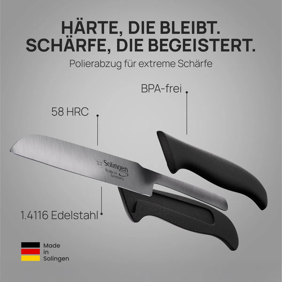 Schwertkrone® Schälmesser 4er Set [MADE IN SOLINGEN - GERMANY] - Gemüsemesser Obstmesser - Küchenmesser klein scharf - Schneidemesser Kartoffelschälmesser - Allzweckmesser rostfrei (4x 3 gerade)