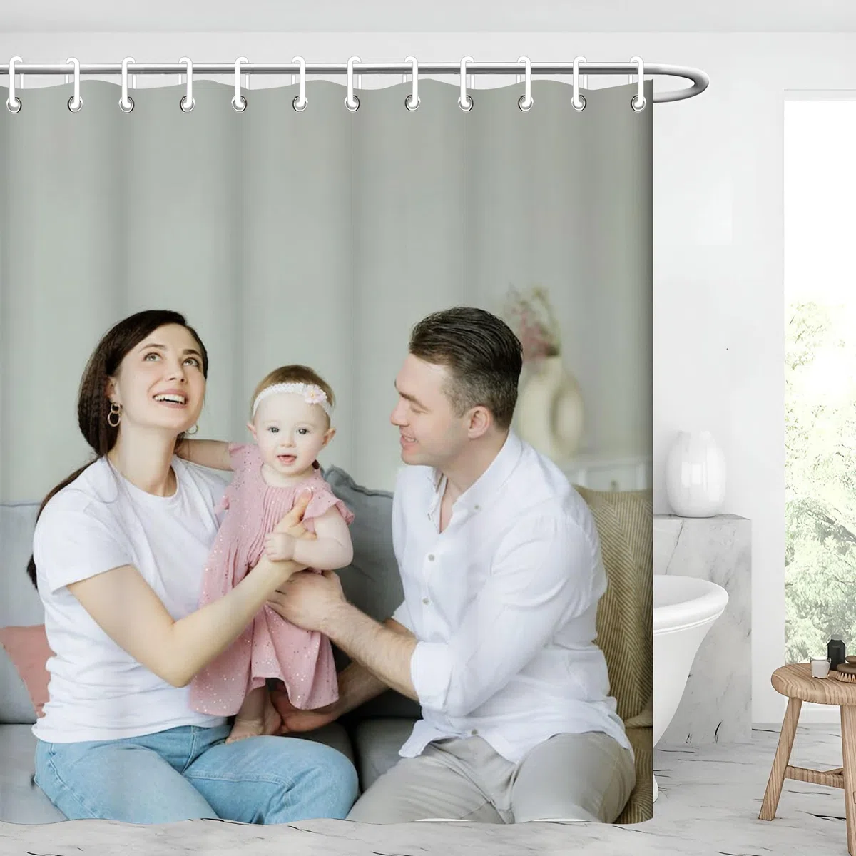 Personalisierter Duschvorhang mit eigenem Foto, HD-Druck auf Polyester, spritzwassergeschützt, personalisierte Badezimmer-Deko & Geschenkidee