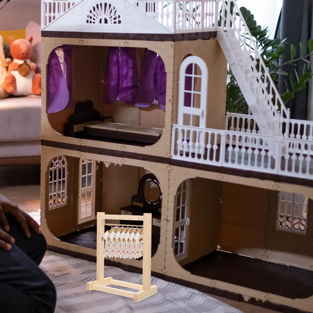 ULTECHNOVO Puppenkleiderbügel Holz 20Cm - Kleiderständer Für Puppenhaus Zubehör Zur Aufbewahrung Und Organisation Von Puppenkleidung Im Kinderzimmer