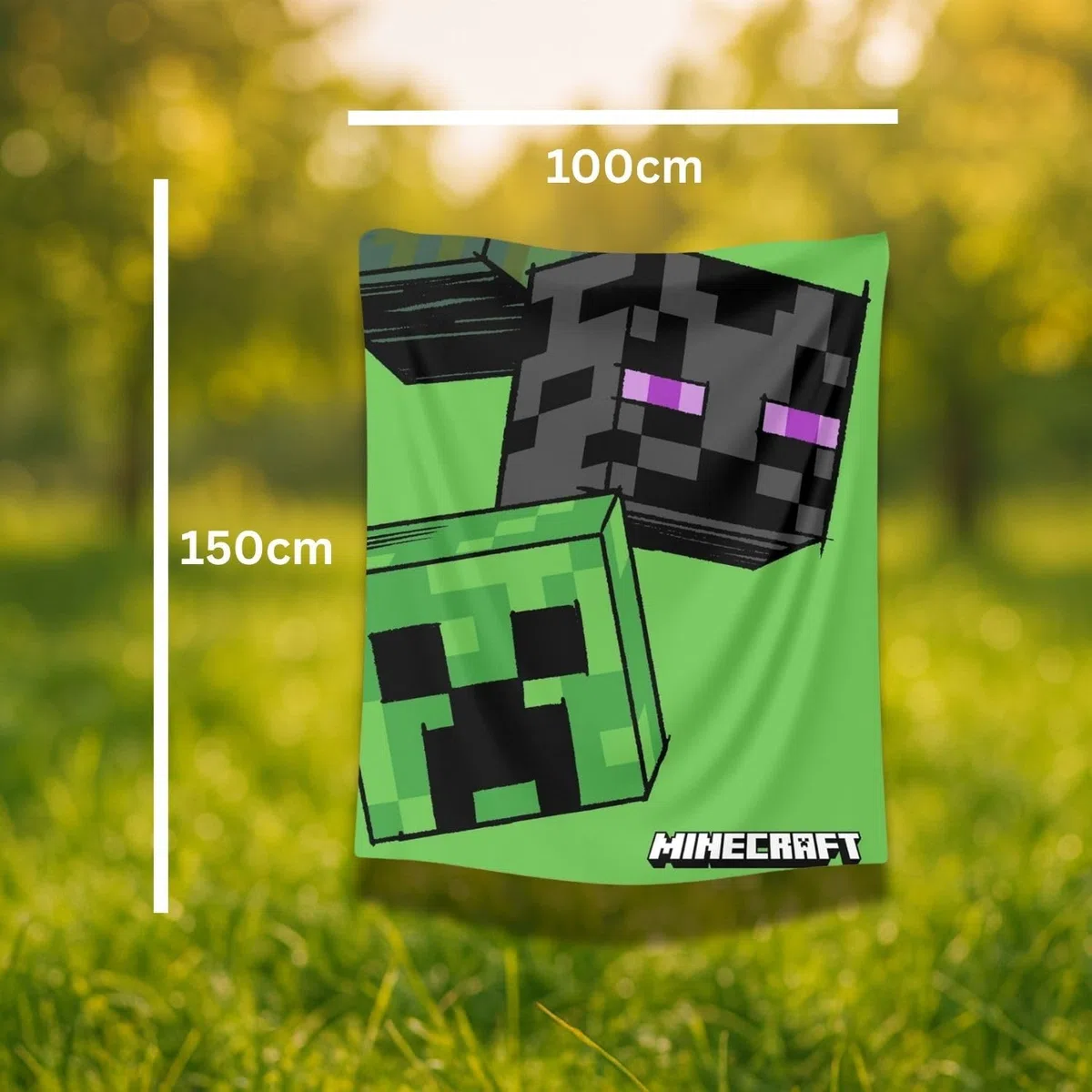Minecraft Gamer Decke, Polyester, Grün mit Creeper Design, Pflegeleicht, 100x150cm, für Gaming und Kinderzimmer (Grün)