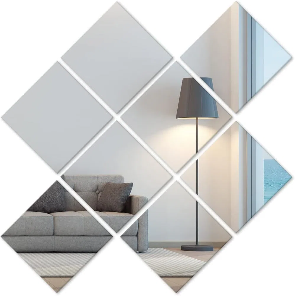 Heilmetz Glas Spiegelfliesen Selbstklebend 15x15 cm, 8 Stück Spiegel zum Kleben, HD DIY Klebespiegel für Wand Deko, Schrank, Badezimmer, Wohnzimmer, Schlafzimmer