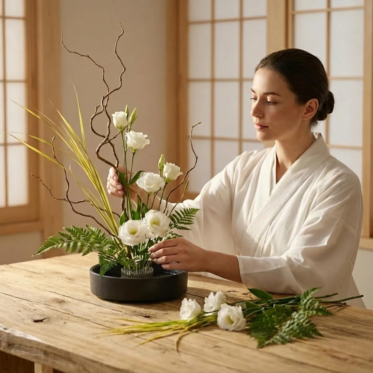 Japanische Ikebana Schale für Stecker Blumenarrangements,Ikebana Keramik Blume Vase Kit(Große Schwarze Schale)