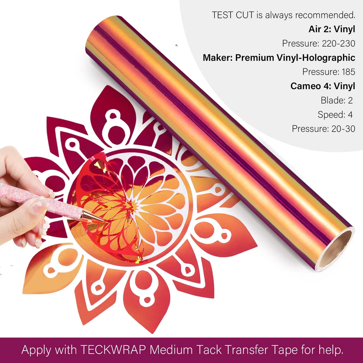 TECKWRAP Holografisches Chrom-Vinyl, 30,5 x 152,4 cm, Orchideenviolett – permanent klebendes Vinyl, für Innen- und Außenbereich, Vinyl, wasserdicht, Scrapbooking, leicht zu schneiden und Unkraut für