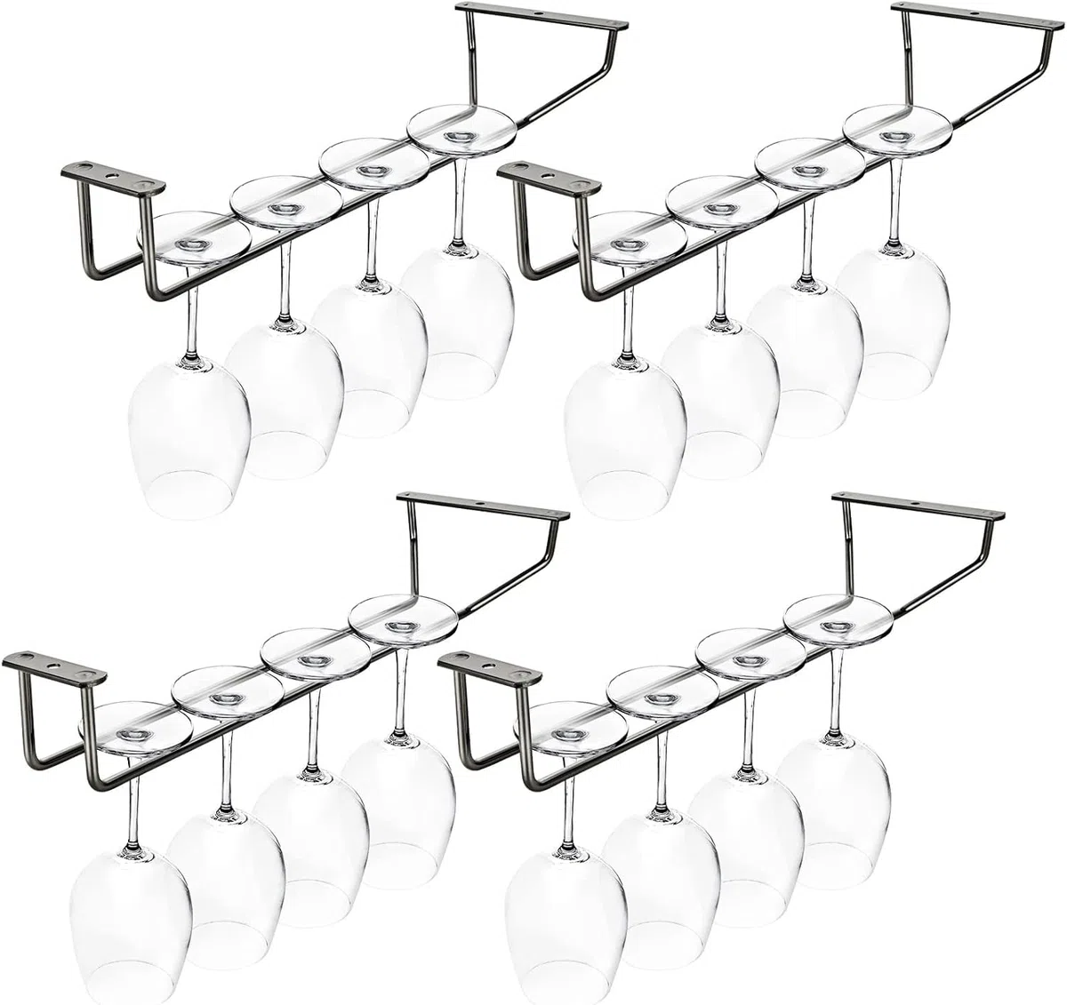 4 Stück Weinglas Halter, Weinglashalter, 35X11CM Weinglas Halterung, Gläserhalterung Hängend, Weinglas Schiene Weinglasregal Weinregal Glashalter mit Schrauben für die Bar & Küche