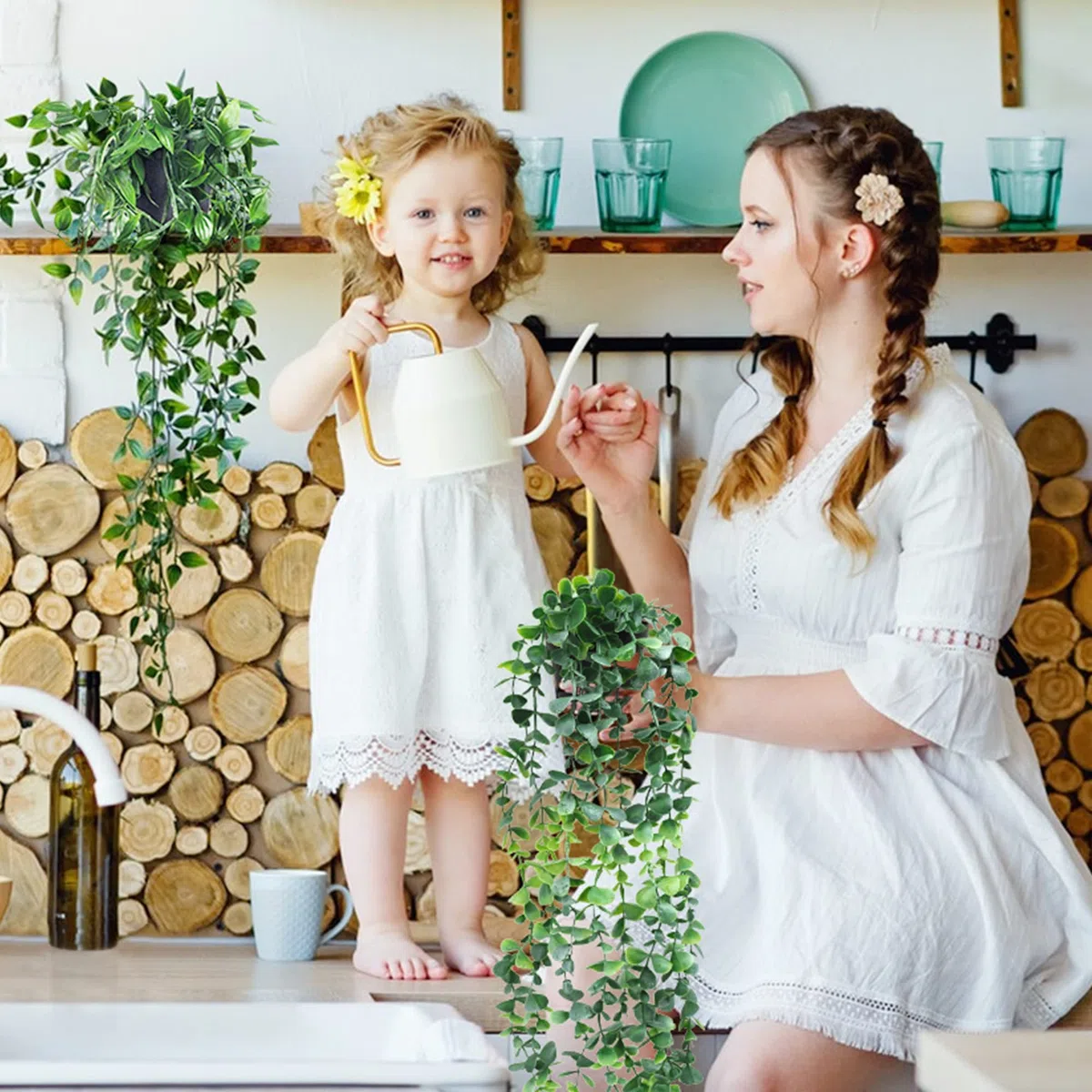 SHEPIN 3 Stück Hängepflanze Künstlich mit Topf,55-85 cm Kunstpflanze Hängend, Künstliche Hängepflanzen wie echt Artificial Plants Plastikpflanzen Deko für Indoor Outdoor Draußen Garten Deko