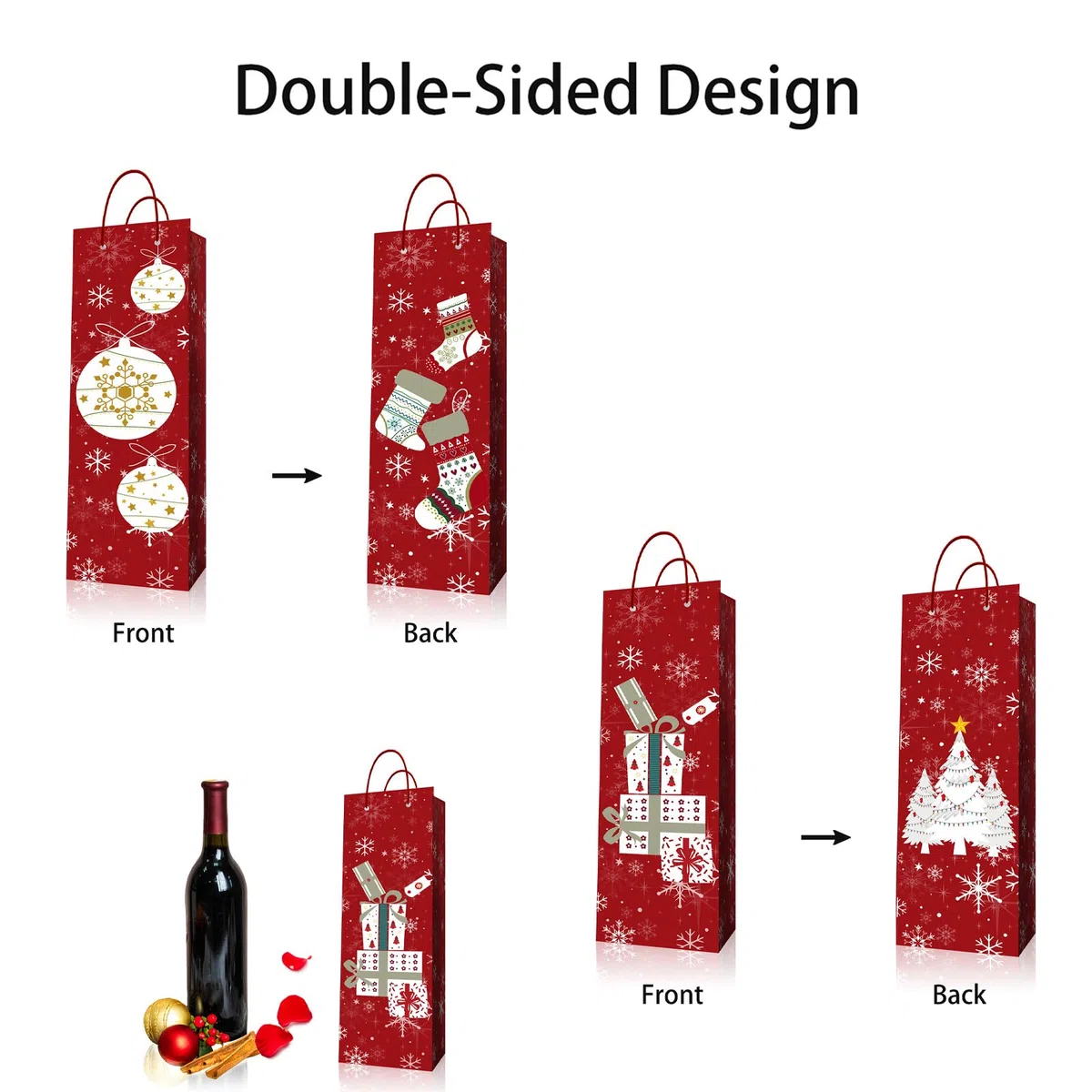 MORAINJAY 12 Stück Weihnachts Flaschentaschen, Geschenktüten für Wein Spirituosen mit Griff, Geschenkverpackung für Flaschen, Flaschenbeutel Weihnachtsgeschenke