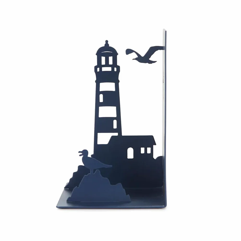 Balvi Buchstützen Lighthouse Farbe Blau Klassischer Ausblick auf die Küste: Leuchtturm und Möwen Meta