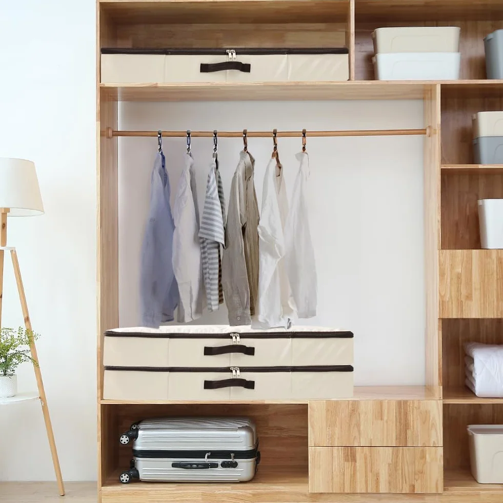 iwill CREATE PRO 75 * 38 * 10 cm, Starre Aufbewahrungsbehälter für Kleidungsstücke unter dem Bett, zusammenklappbar und waschbar, weicher Reißverschlussdeckel, Beige