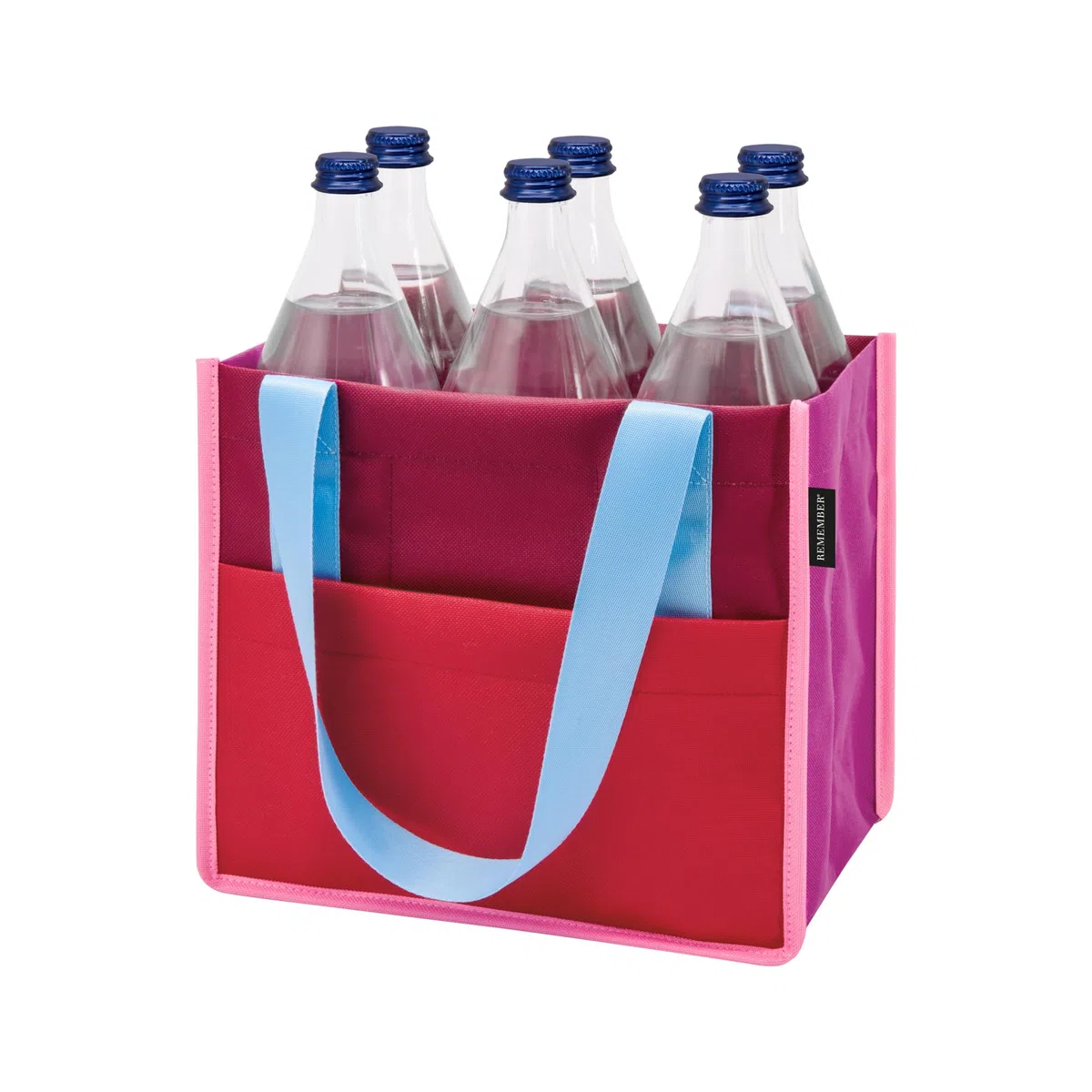 Remember Flaschentasche, 6 Fächer je 1.5 Liter, 100% recyceltes Polyester – Isolierte Tragetasche für Weinflaschen/Getränkeflaschen