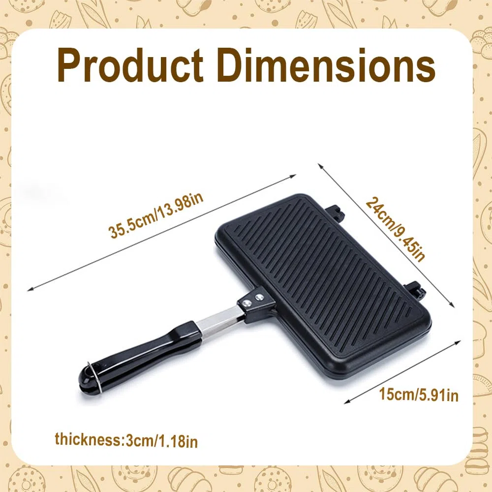 Sandwichmaker Camping Doppelseitige Bratpfanne mit Hitzebeständigem Griff, Sandwich Antihaftbeschichtete Grillpfanne mit Aluminium, Waffeleisen Klapptoaster Sandwich Maker Für Die Küche Zu Hause