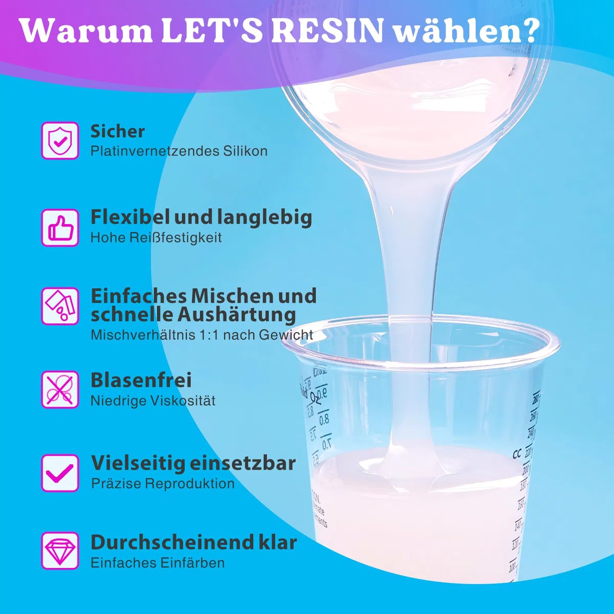 LET'S RESIN Flüssiges Silikon Kautschuk, 580g Lichtdurchlässiger Abformsilikon, 1: 1 Verhältnis Mischungsverhältnis Silikon für Silikonformen, Harzformen, Kerzenformen