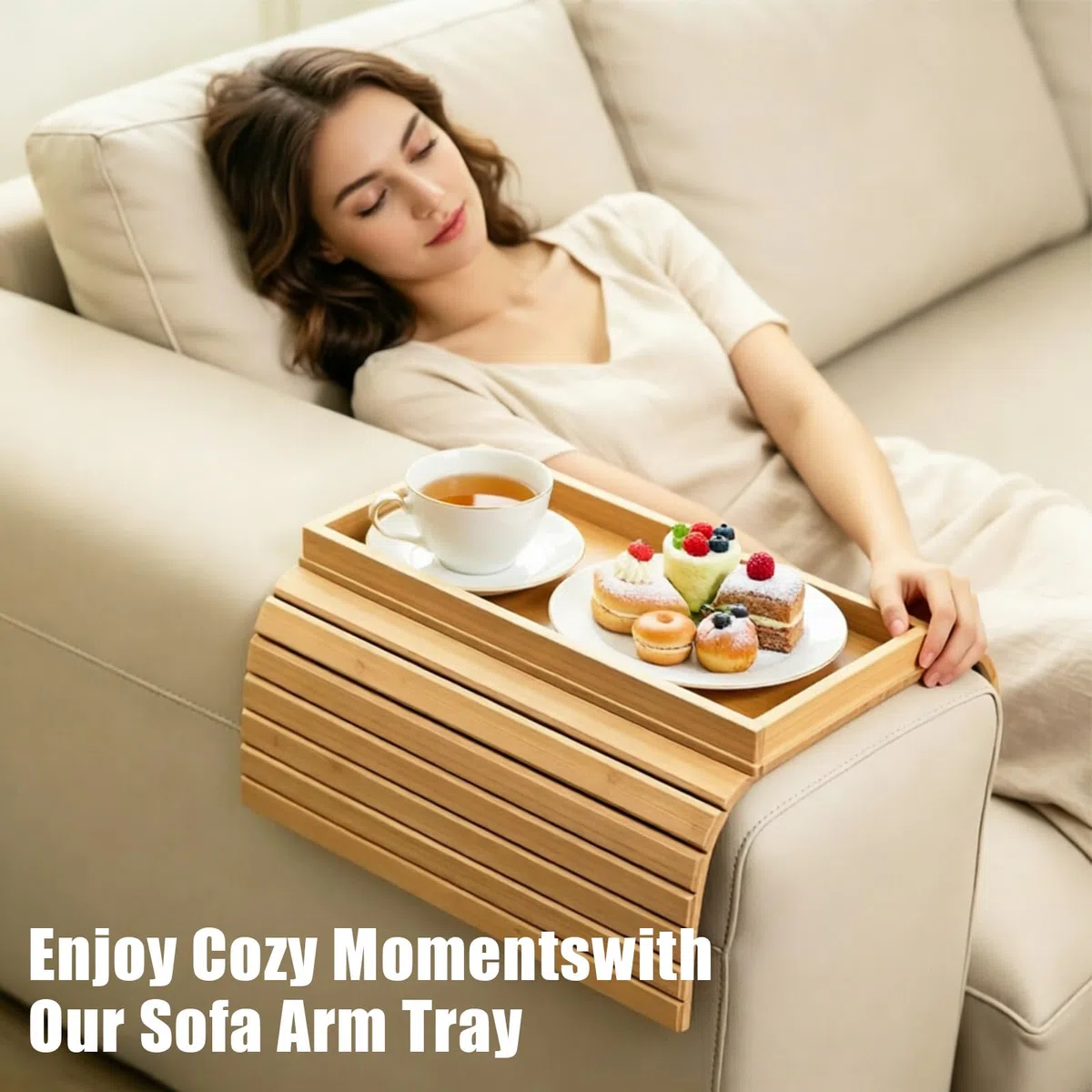 Sofa Tablett Armlehne aus Bambus, Klappbare Couch Ablage | Snack Tablett Kaffeetablett Laptop Ablage Serviertablett