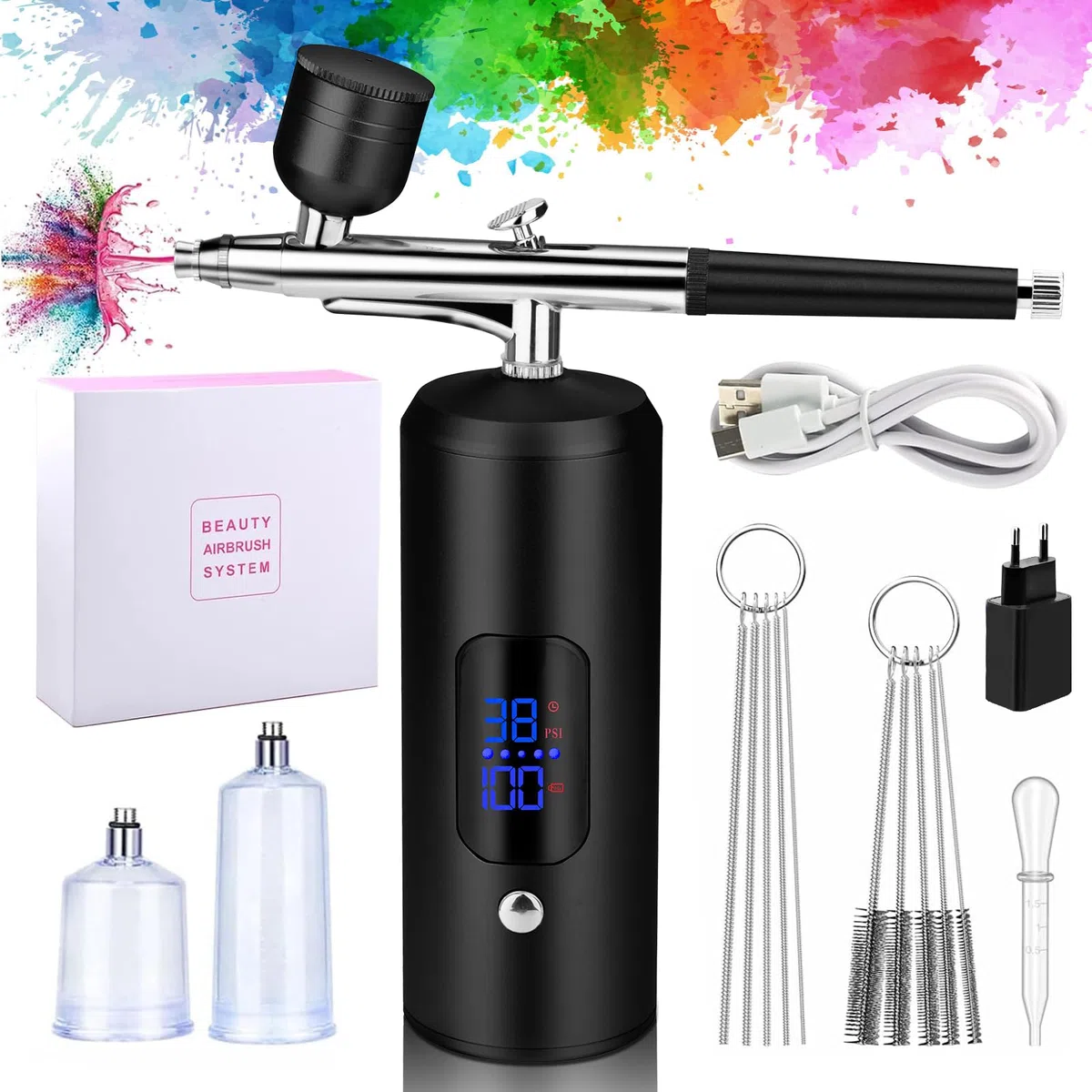 Daakro Airbrush Set, Spritzpistole mit Kompressor 38PSI Kabelloses Airbrush-Kit, Kuchendekoration, Nagelkunst, Tattoos, und Gesichtsbemalung BFDI0026