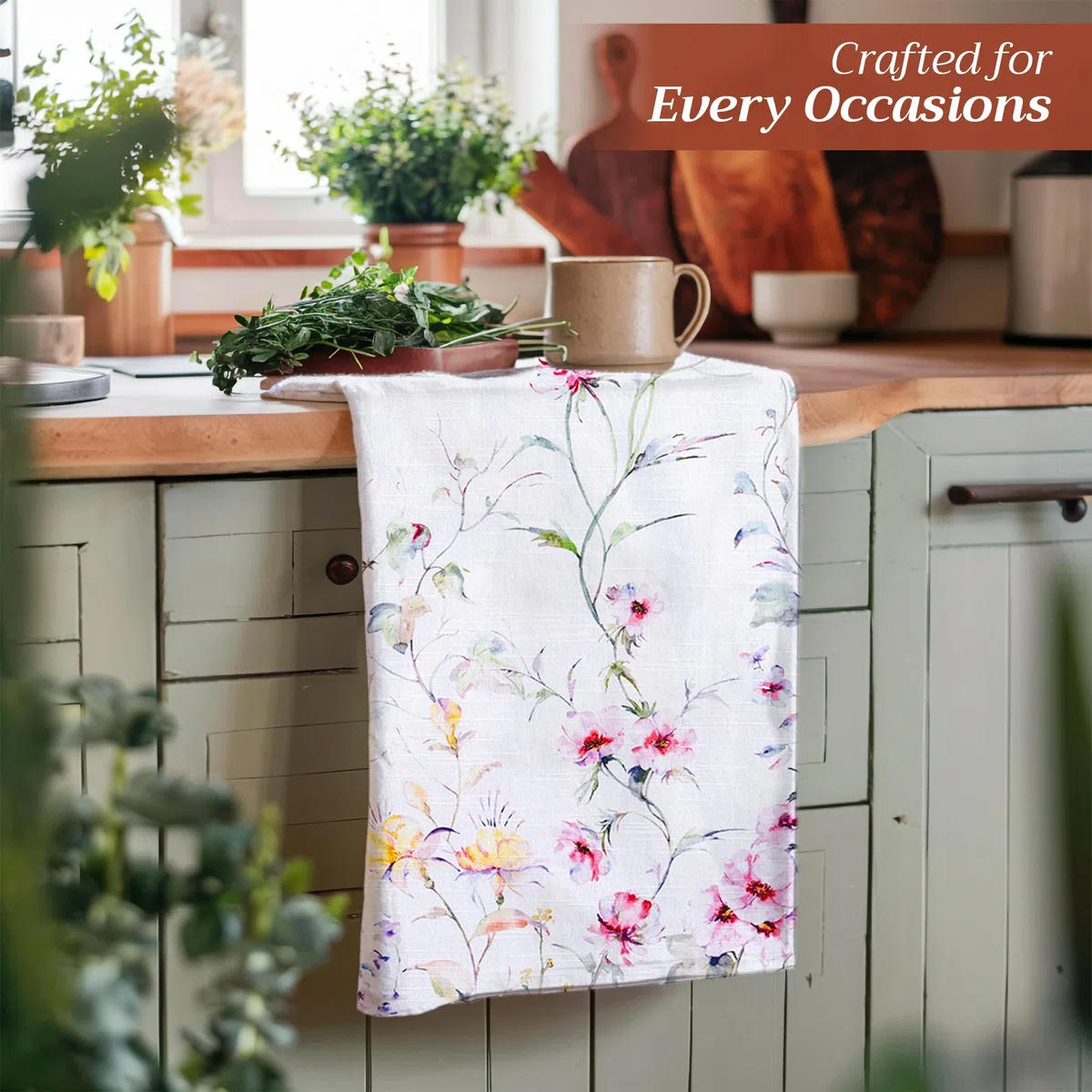 Maison d'Hermine Küchenhandtücher, 3er-Set, 100% Baumwolle, 70 x 50 cm, wiederverwendbar, saugfähig, mit Aufhängeschlaufe, ideal für Küche und Esszimmer,Frühjahr Sommer - Summer Floral