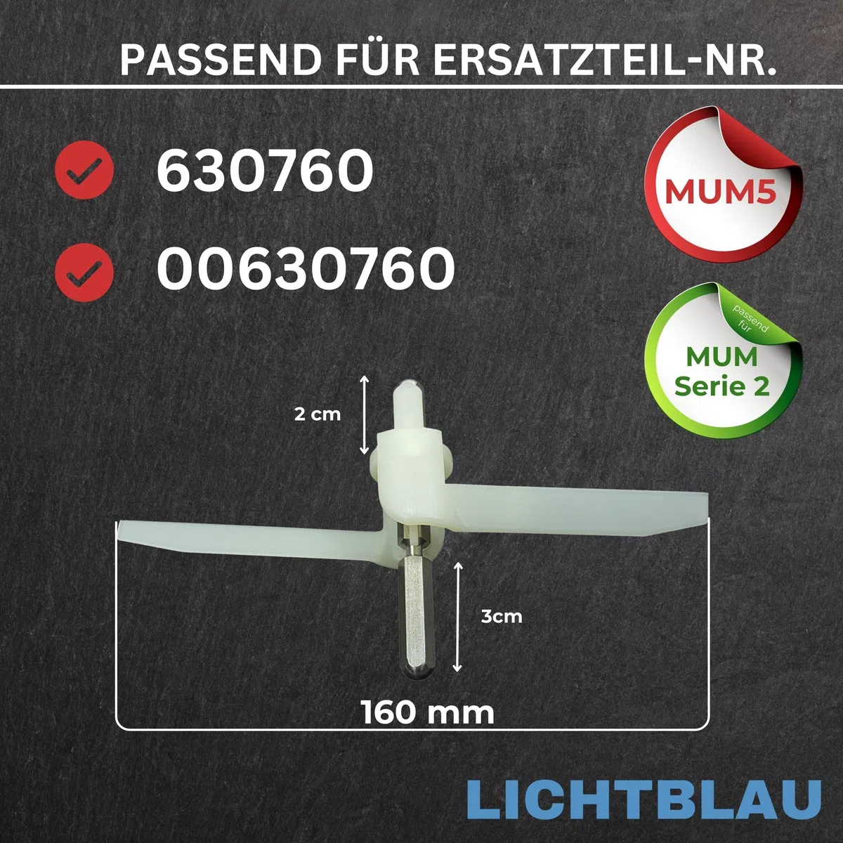 LICHTBLAU Mitnehmer Flügelrad 630760 00630760 2er Set MUM5 | Passend für MUZ5DS, MUZ5VL Veggie Love und Bosch MUM Serie 2