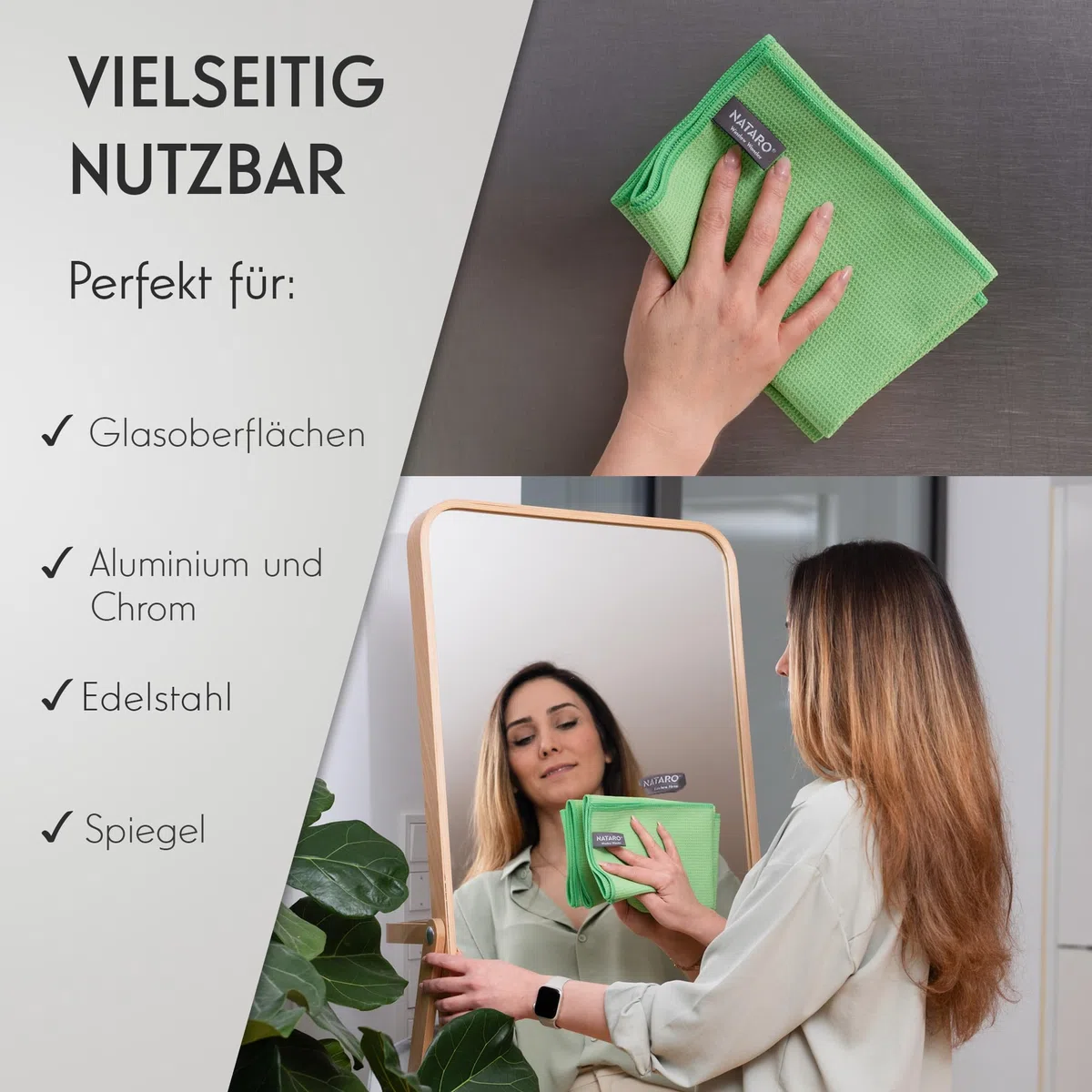NATARO® 3 Stück Window Wonder – Premium Fenstertuch - Microfasertuch & Glastuch, streifenfrei, fusselfrei – Trockentuch für Glas, Spiegel, Scheiben – 60x40 cm