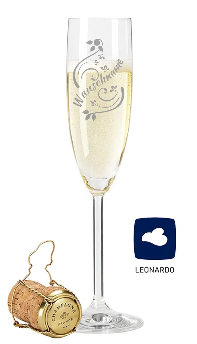 GRAVURZEILE Leonardo Sektglas mit Gravur eines Namen - Hochwertige Laser-Gravur - im Vintage Design als Geburtstagsgeschenk - Personalisiert mit Wunschgravur