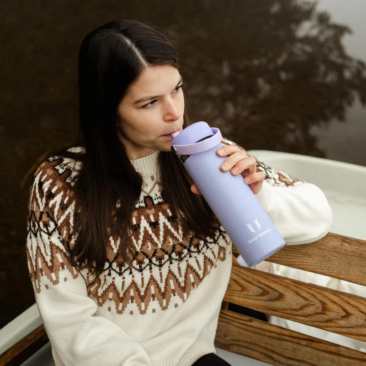 Sparrow Trinkflasche Edelstahl 1.2L - Weiter Öffnung SwivelSip Thermosflasche mit Strohhalm - BPA-frei, Auslaufsicher Trinkflaschen - Ergonomisch Thermoskanne für Sport, Reisen, Outdoor