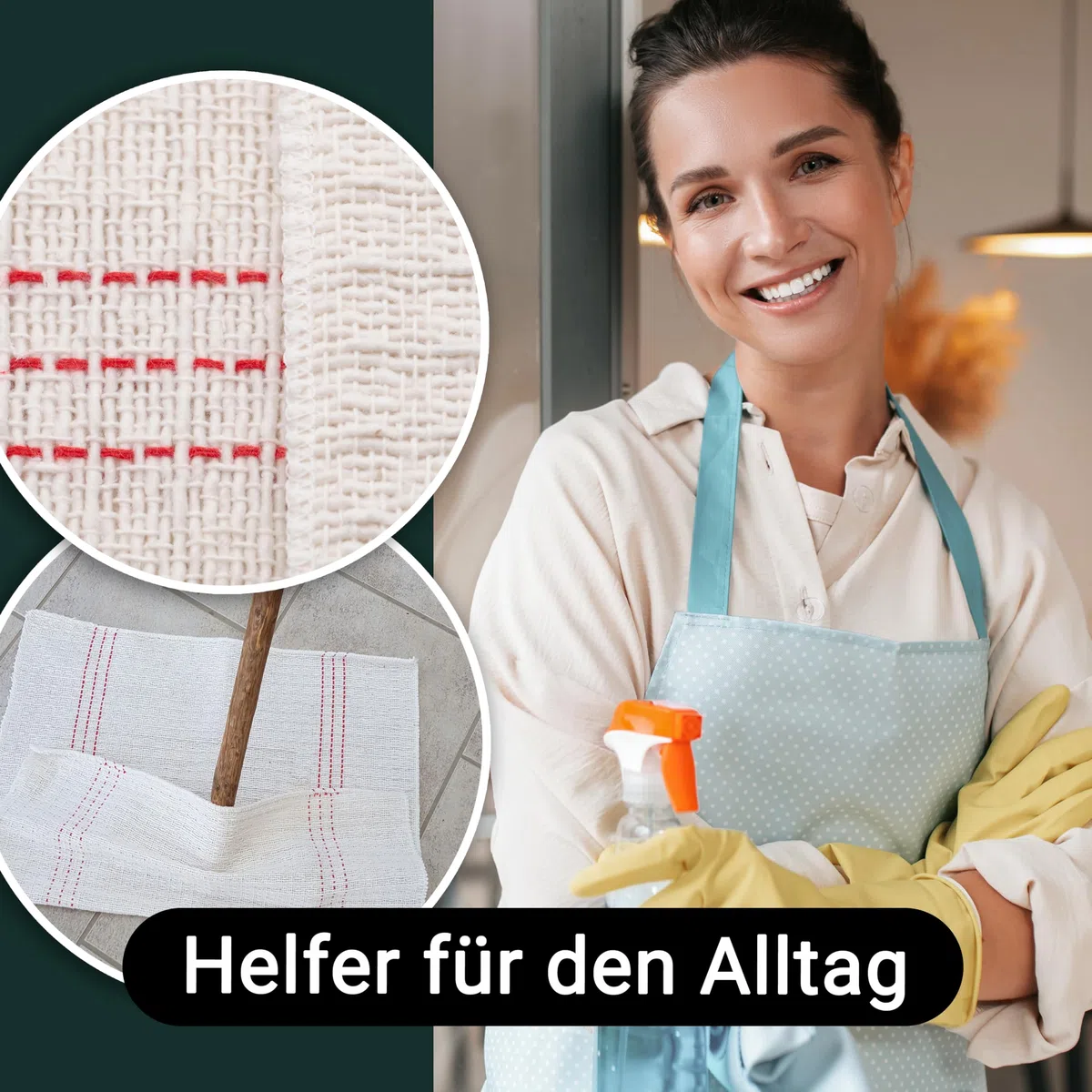 ZOLLNER 5er Set Scheuertücher - hochwertige und saugstarke Reinigungstücher - Mischgewebe - waschbar bis 60°C - 55x60cm in Natur mit roten Streifen