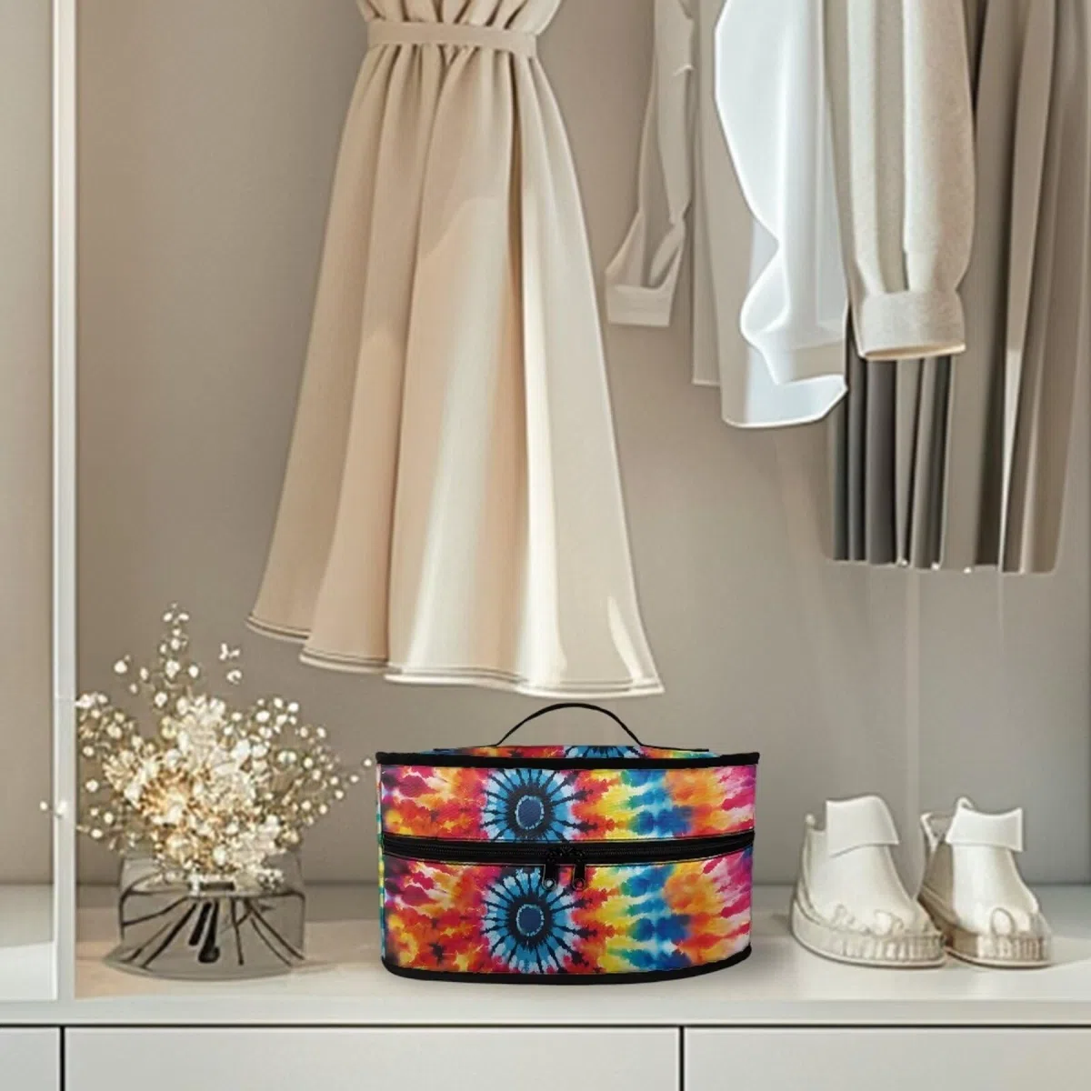 Rainbow Tie Dye Iron Storage Bag Travel Irons Carrying Organizer Tie Dye Steam Iron Storage Bag with Zipper Handle Garment Steam Foldable Irons Cover Box Irons Accessories