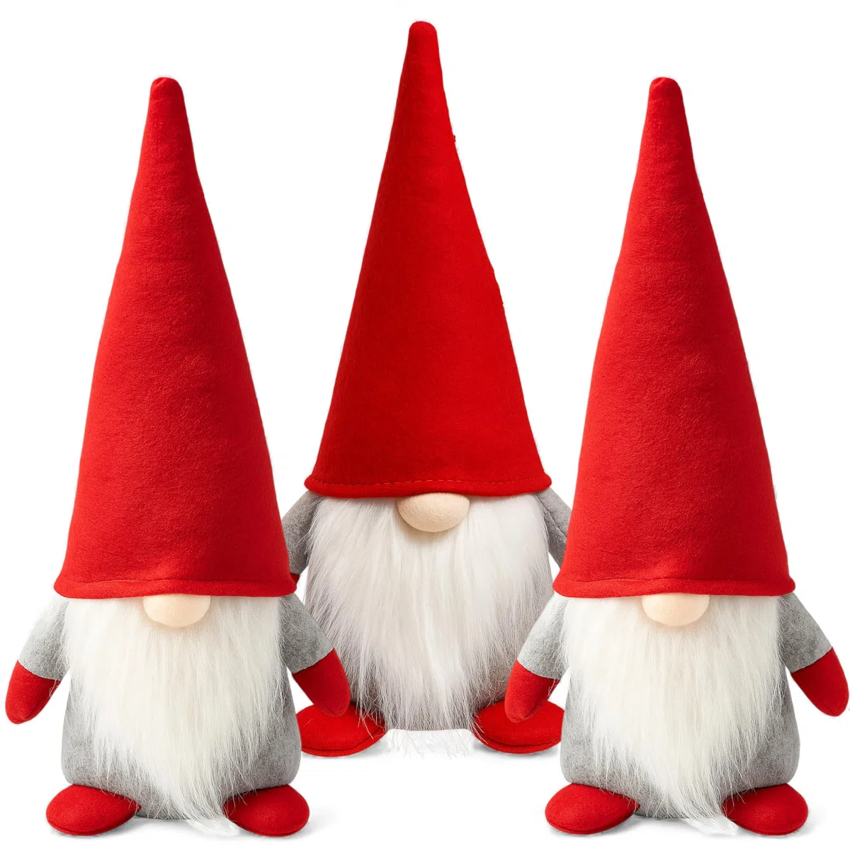 MIJOMA Weihnachtswichtel 3er Set - Deko-Wichtel mit hoher Mütze - skandinavische Stoff-Zwerge - 22 cm - Winterdeko Figuren für Weihnachten & Advent - stehende GNOME aus Plüsch (Rot)