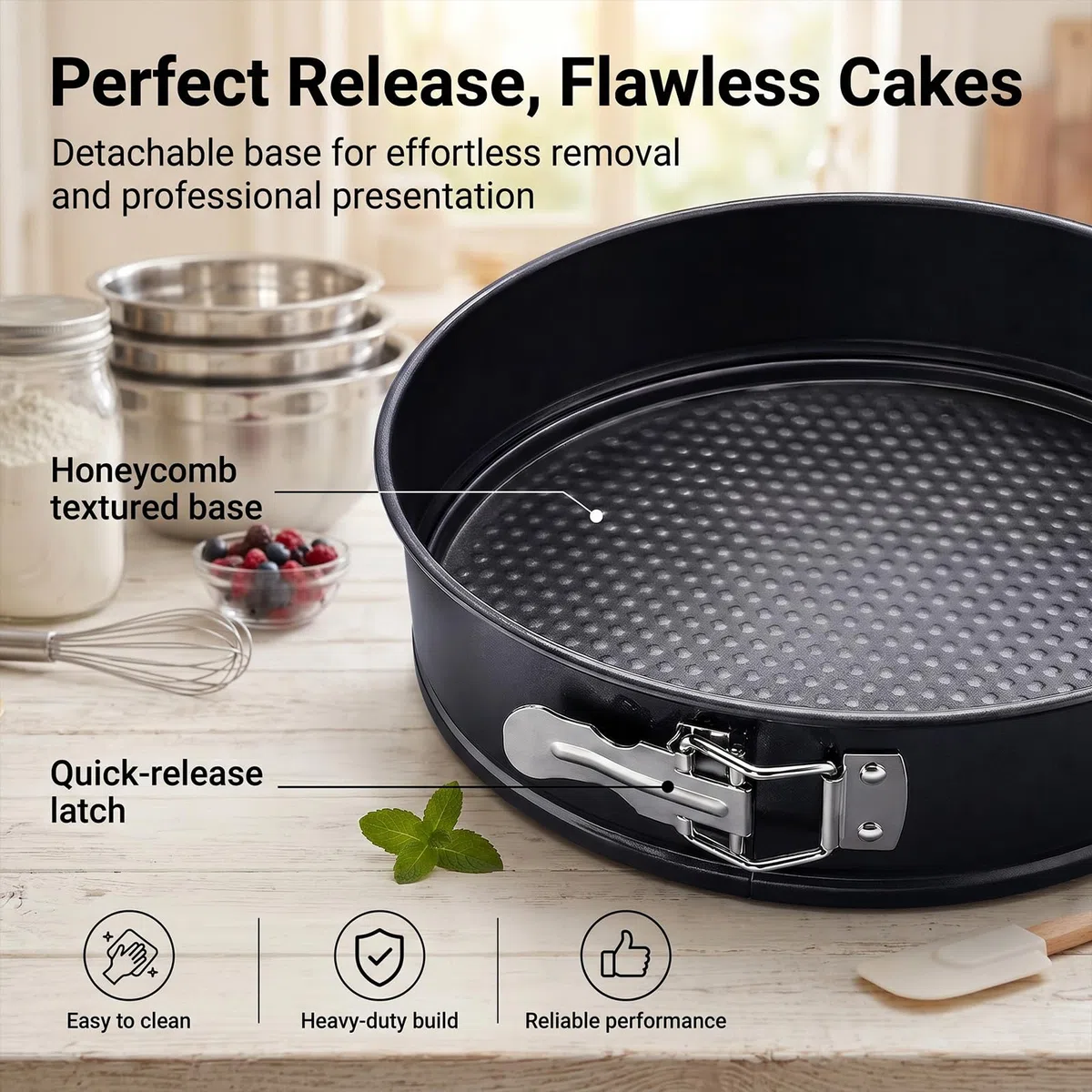 CEWROM Backform Rund aus Karbonstahl mit Granitbeschichtung 28 cm mit Deckel - Antihaft Kuchenform für Käsekuchen Biskuit Dessert Auslaufschutz, Kuchenform & Backform für perfekte Backergebnisse