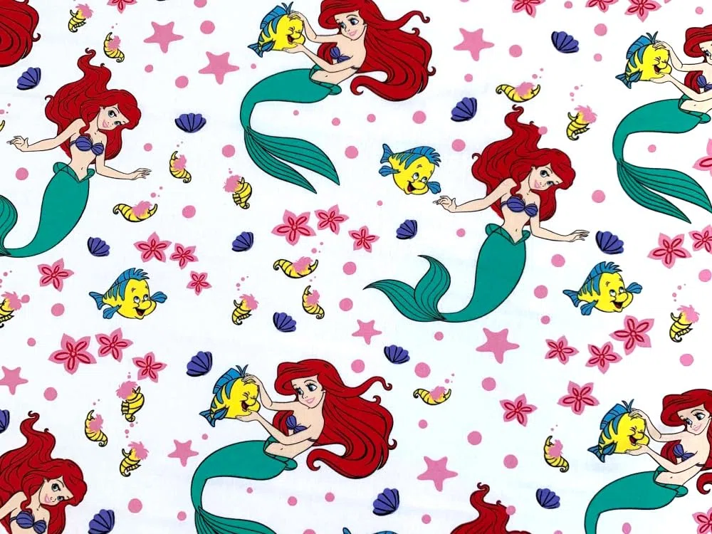 Jerry Fabrics Spannbettlaken für Einzelbett, Ariel Friends, Bettwäsche aus 100 % Baumwolle, bequem und atmungsaktiv, niedliches Disney-Prinzessinnenmotiv Arielle