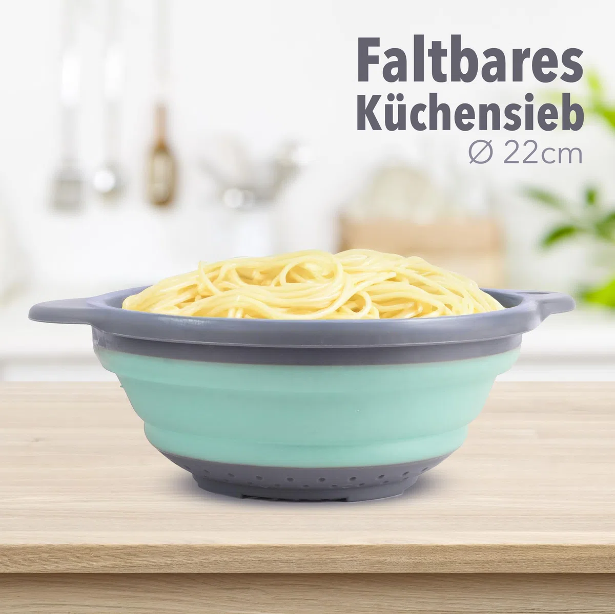 Tool & Tree Faltbares Küchensieb Ø 23cm – Platzsparendes Silikon-Sieb für Küche, Camping & Outdoor – Leicht, kompakt & spülmaschinengeeignet – Perfekt zum Abseihen von Nudeln, Obst & Gemüse (Grün)