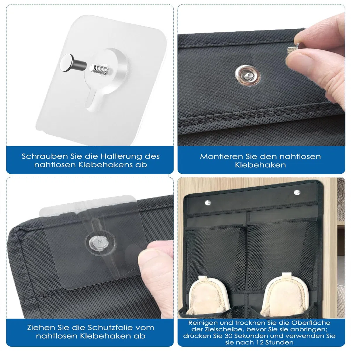 2 Stück Faltbare Hängende Lagerung Veranstalter, Große Stoff Tiefe Taschen Schuh-Rack, Camping Schuhhalter, Shoes Organizer Closet Hängend für Wohnmobil, Schlafzimmer, Wohnzimmer (Schwarz)