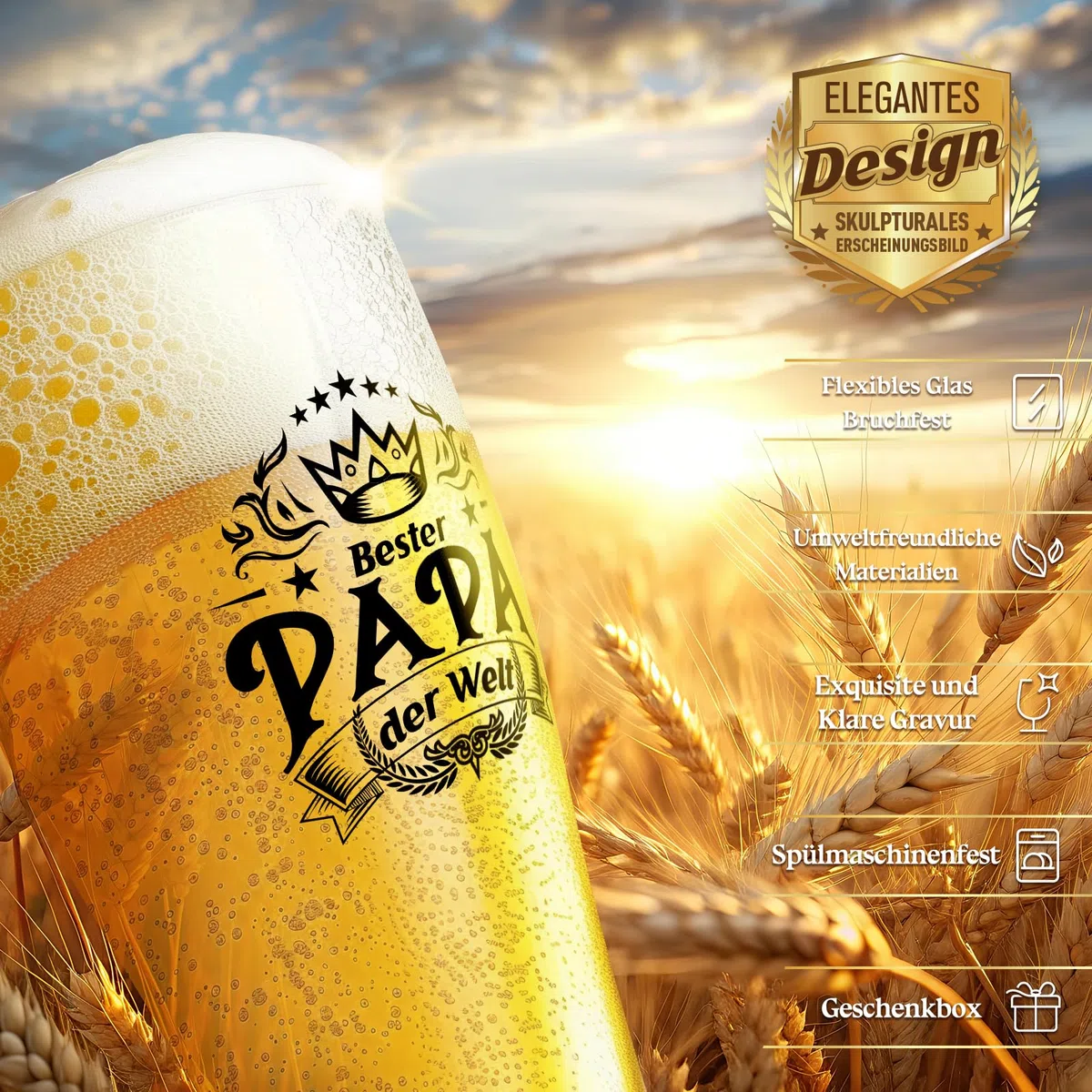 KEZKALS Papa Geschenk, Bierglas mit Gravur, Vatertagsgeschenk Geburtstag Vatertag Beste Geschenk Weihnachtsgeschenke für Papa