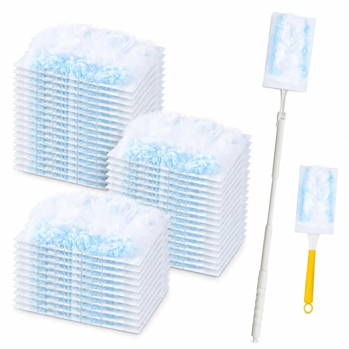 62 Stück Staubmagnete, Kompatibel mit Swiffer Staubmagnet Nachfüllpack, Einweg Magnetischer Feder-Staubwedel, Staubwedel Mit Teleskopstange, Zur Reinigung Von Staub/Haaren (60 Ersatzlappen + 2 Griffe)