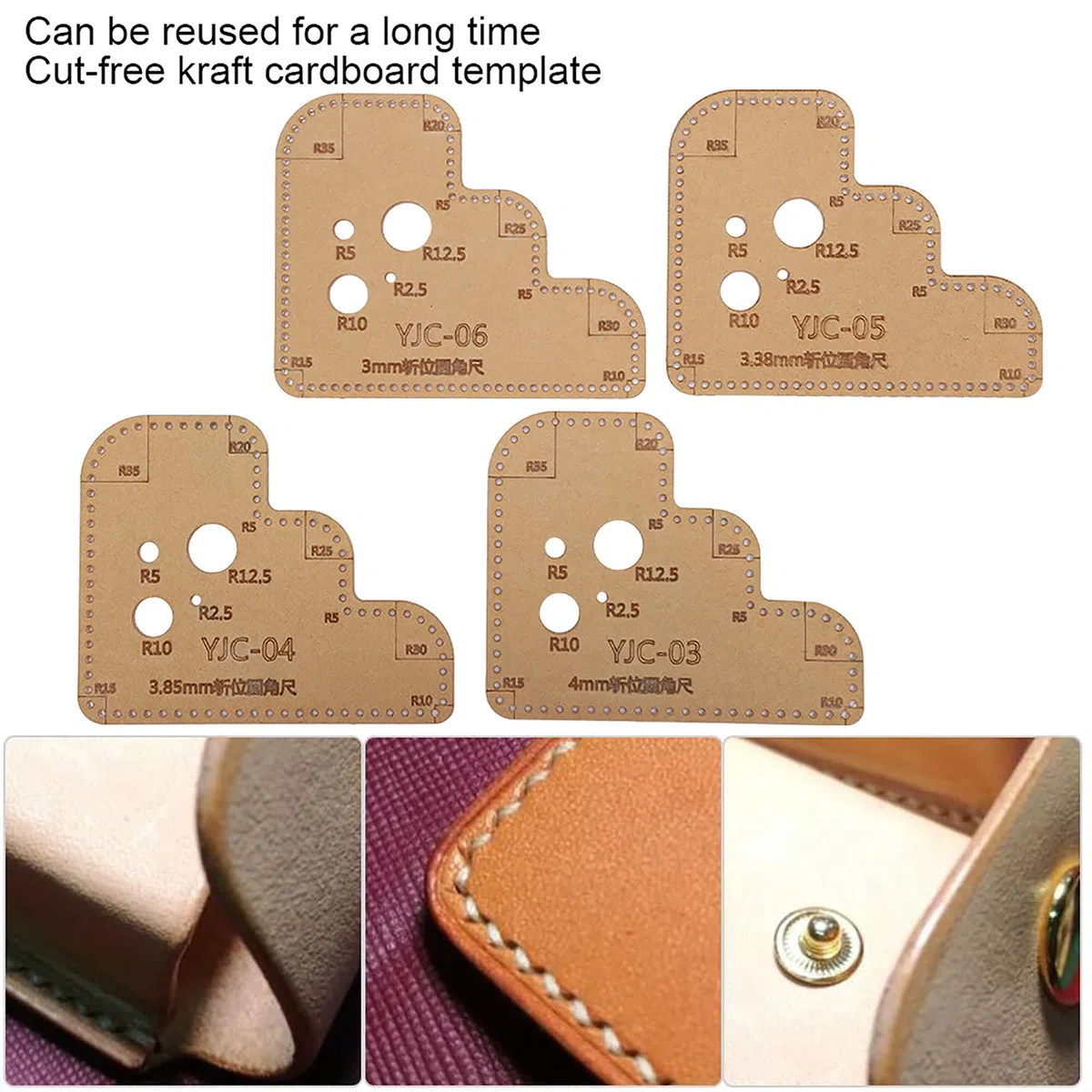 Kreis-Ecke-Acryl-Schablone, Vorlagen, Lineal, Schneidelineal, Schneidelöcher, Schablone, Skalierungsregel, Muster, Hilfszeichnungen, 4 Stück, Leder, Ledertasche, Lederhandwerk