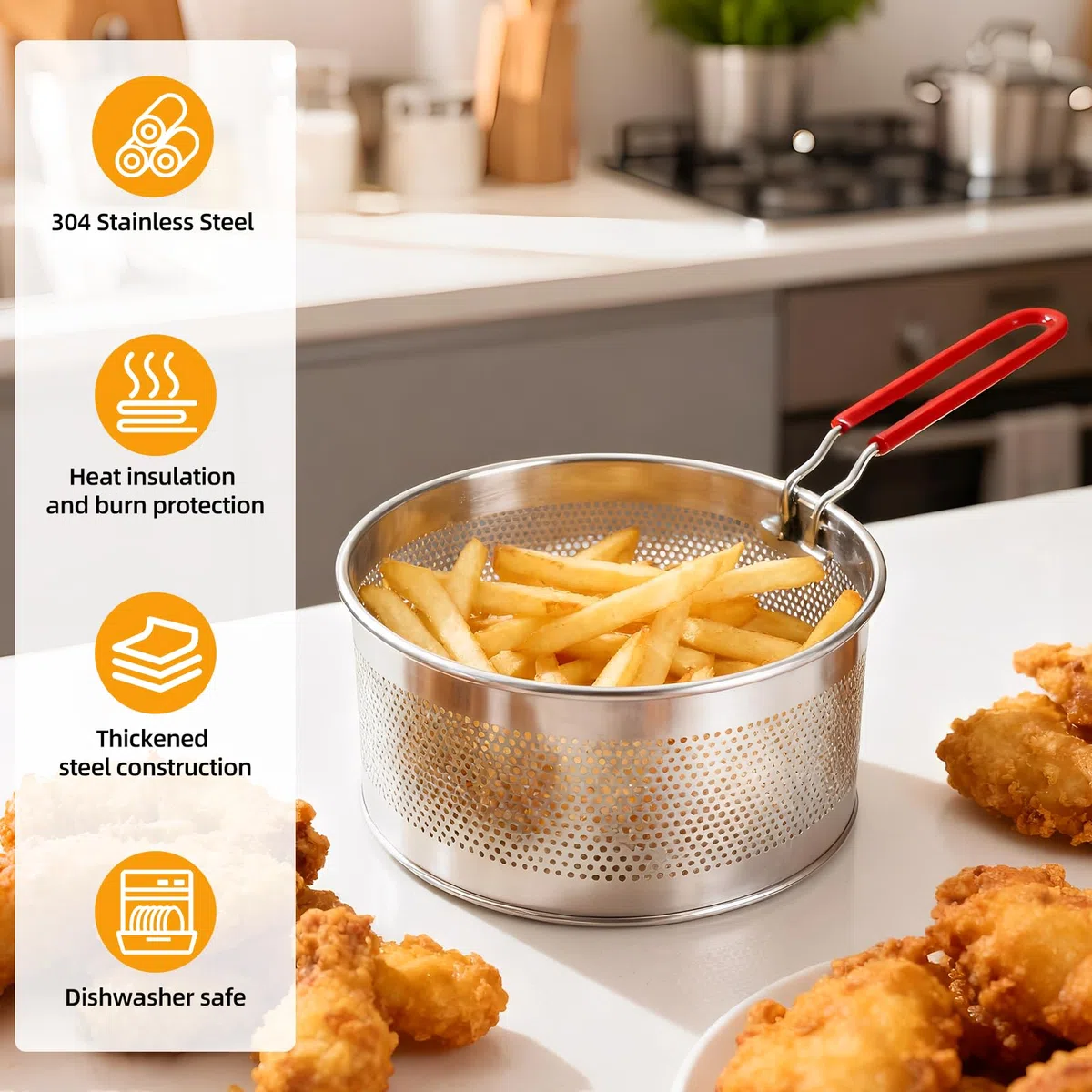 IIRC Nudelsieb Edelstahl 3er Set, 16/18/20cm Edelstahl Sieb Küche mit Abnehmbaren Griff für Waschen, Abtropfen, Frittieren, Blanchieren, Kochen
