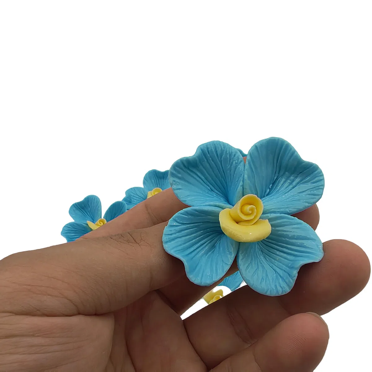 10 STÜCK 3D Blumen Keramikfliesen, 4 CM handgefertigte Porzellan Keramik Blumen für Kunstwerke, Aquarium, Vasen, Wohnzimmer, Esstisch, Büro, häusliche Blumendekoration (einzelblütige blau)