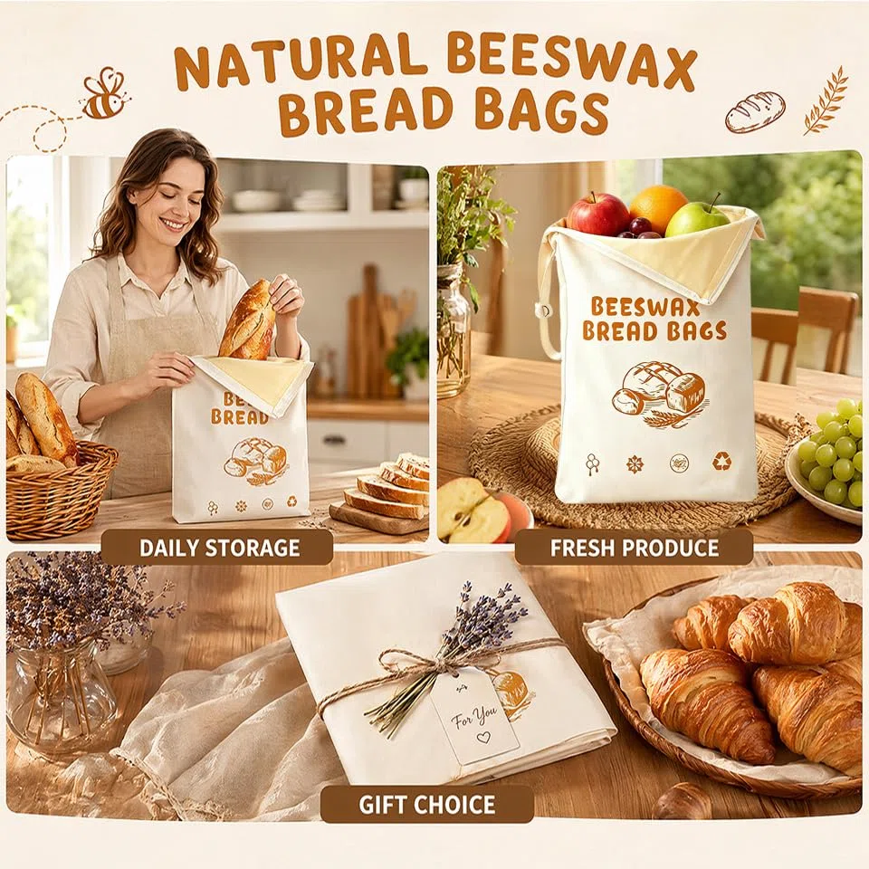 2 Stück Wiederverwendbare Bienenwachs Brotbeutel, Brotbeutel Bienenwach, Brotbeutels Leinen mit Natürlichem Bienenwachs Wiederverwendbare,Brotbeutels aufbewahrung für Sauerteig Handwerkerbrote